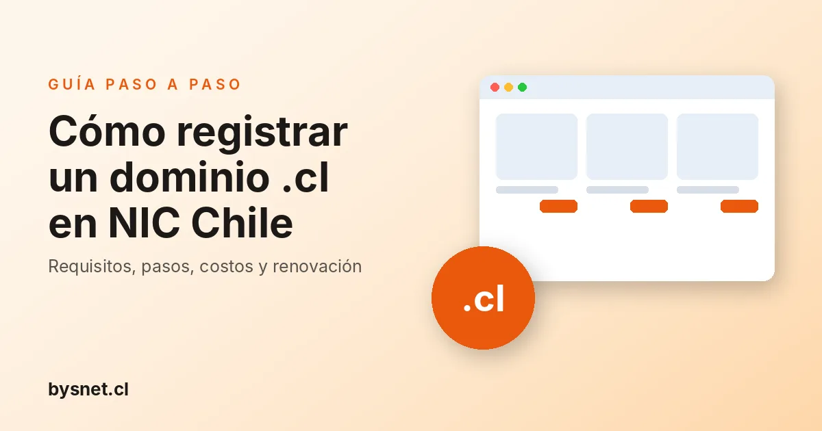 Cómo registrar un dominio .cl en NIC Chile, con ilustración de un navegador con la dirección www.tuempresa.cl